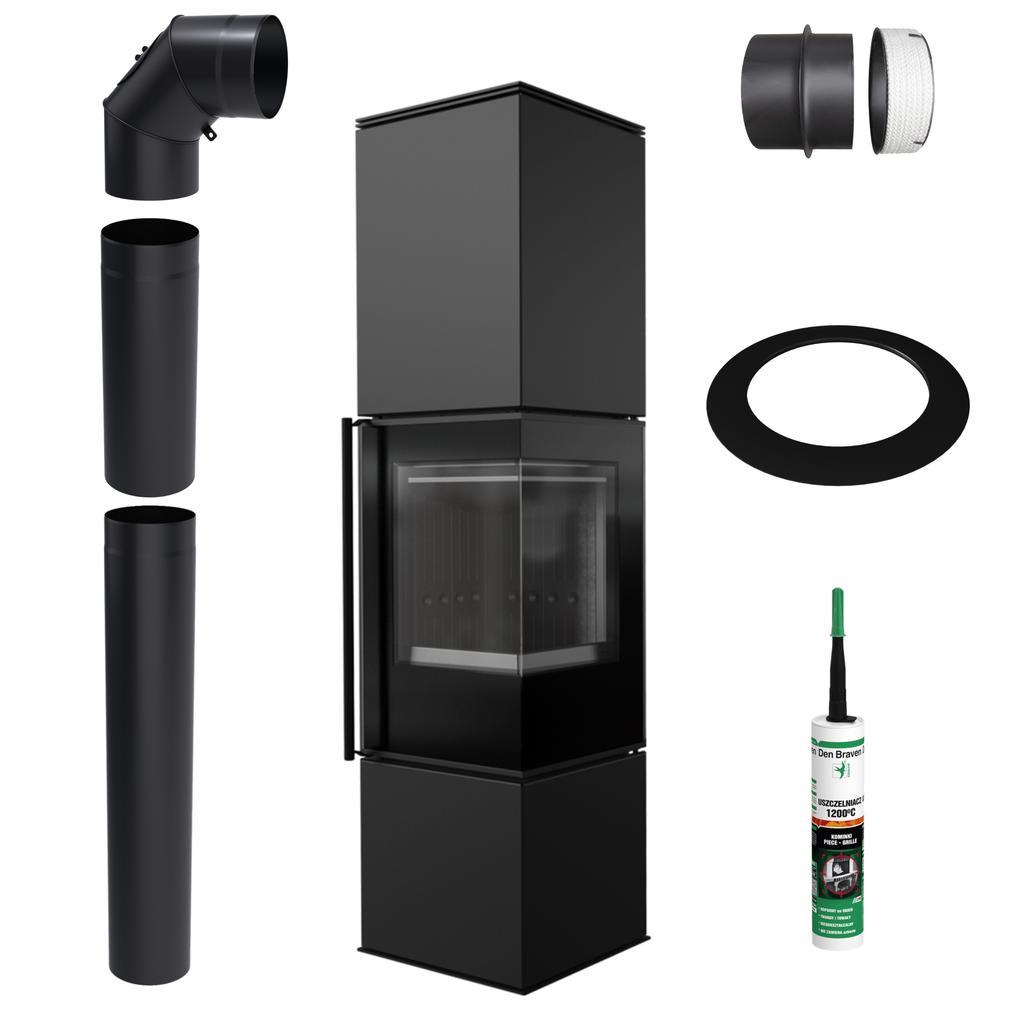 Freestanding Stove KRATKI REN BLACK L Right 7 kW Ø150 Mounting Kit