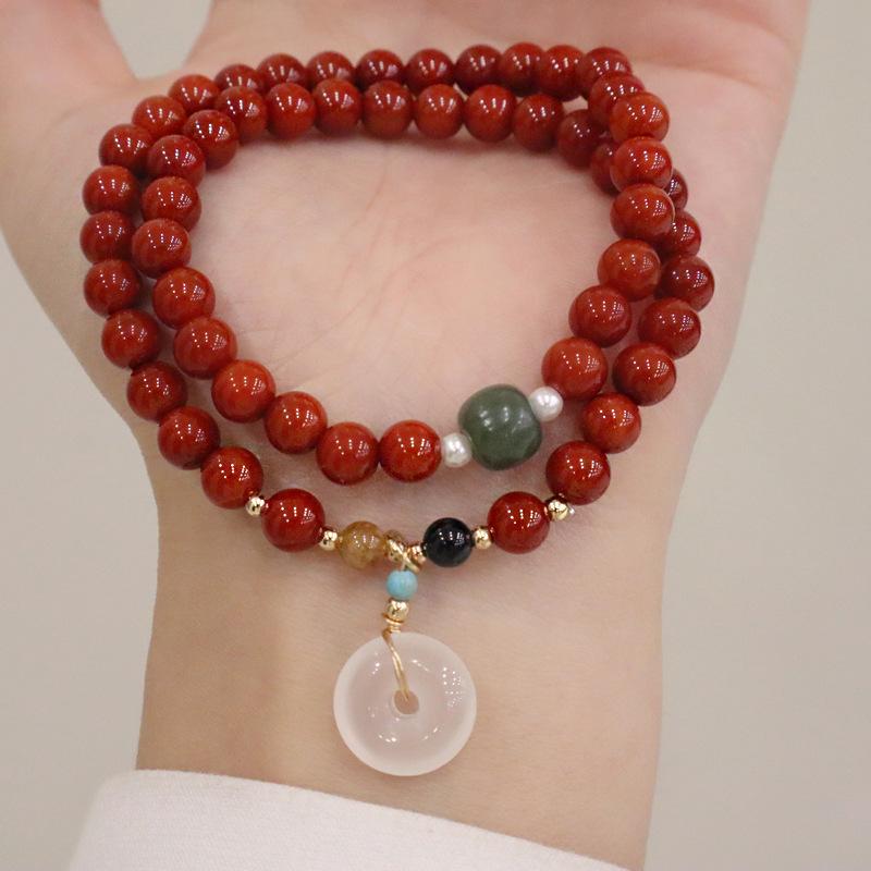 Natural Nanhong Agate Two-Circle Bracelet Fashion Women Daily Jewelry Lucky Gift