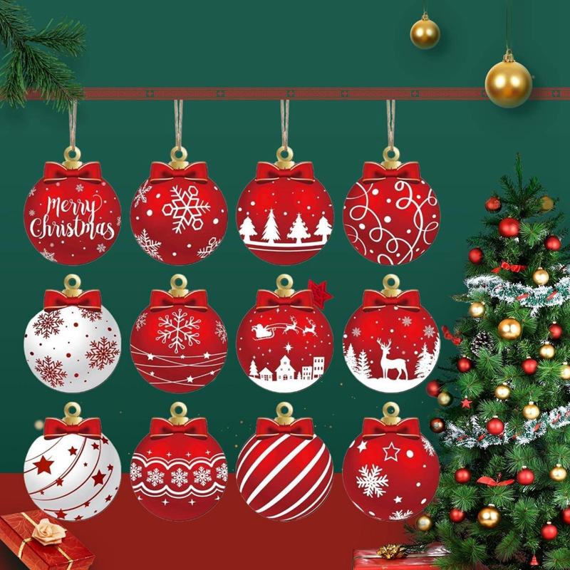 12/24/36pcs Christmas Tree Balls Ornament Red Wood Balls Christmas Tree Hanging Decor Navidad New Year Xmas Tree Ornament