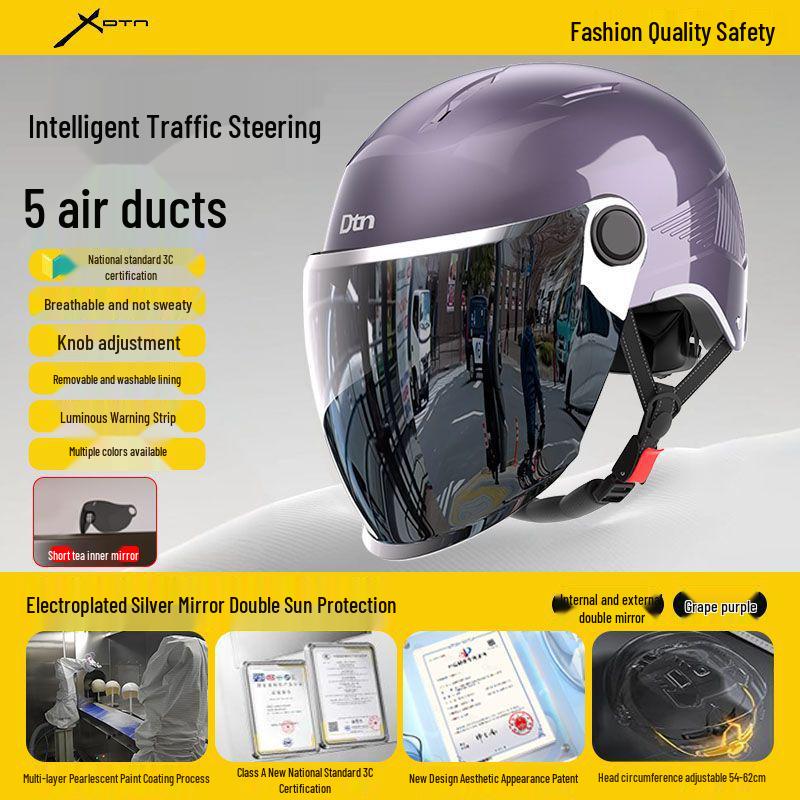 3C Certified Electric Vehicle Half Helmet with Double Visor for Large Head Circumference - All-Season, Unisex