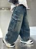 Boys' Autumn 2025 Loose Fit Wide-Leg Workwear Jeans for Kids