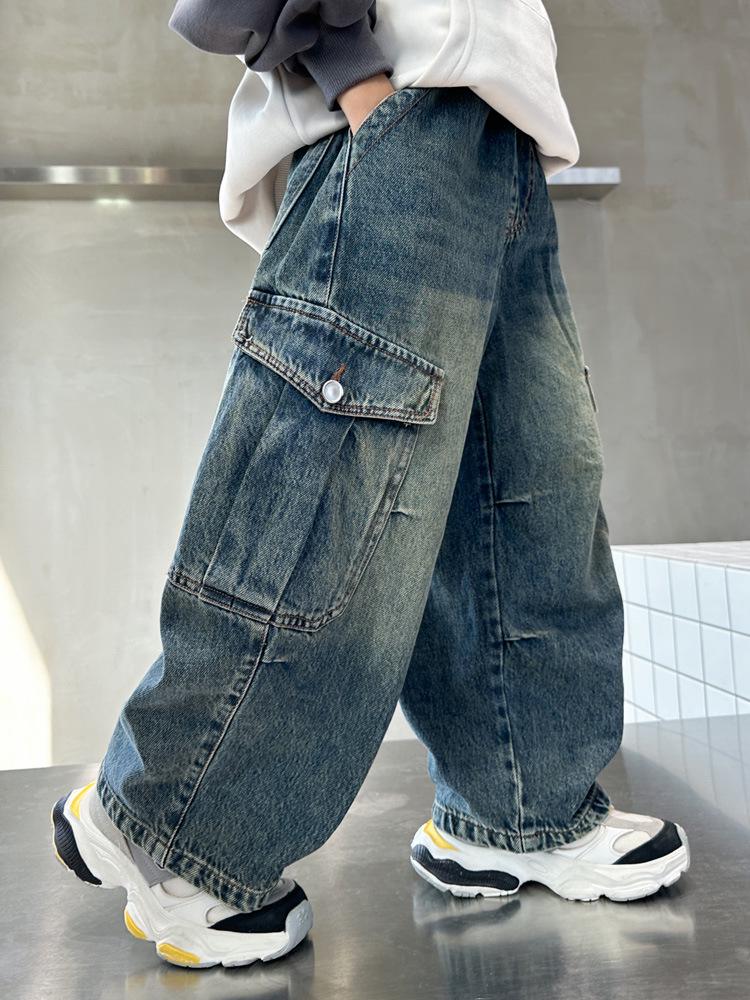 Boys' Autumn 2025 Loose Fit Wide-Leg Workwear Jeans for Kids
