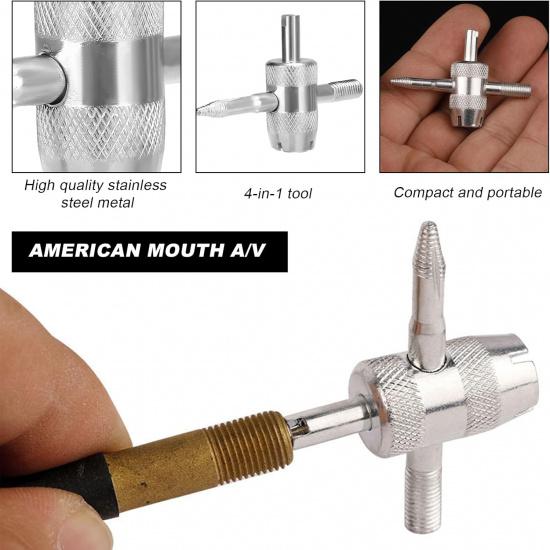 4-Way Valve Core Tool Tire Valve Tools, 4-in-1 Tyre Valve Core Tool Tire Stem Core Wrench, Multifunctional 4 Way Valve Stem Remover Tire Repair Tool