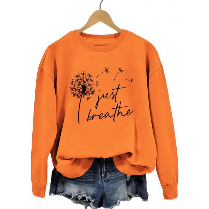 European & American 'Just Breathe' Dandelion Print Sweatshirt - Women's Casual Fashion Top