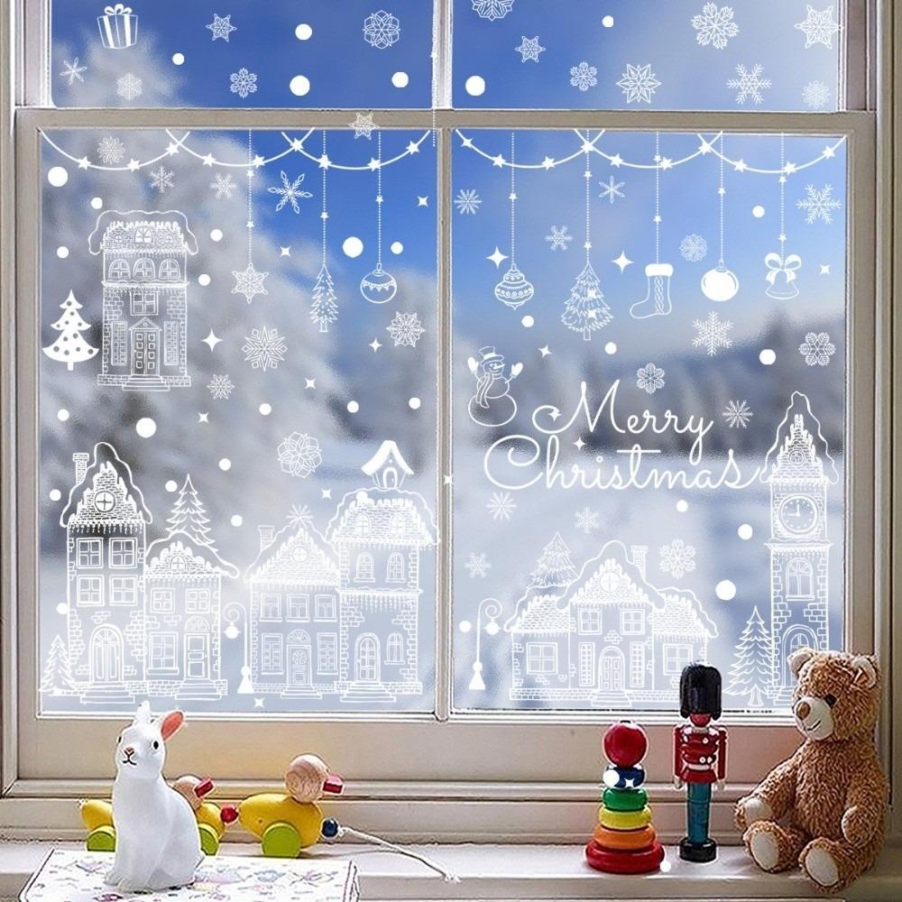 White Castle Christmas Window Sticker Self Adhesive Static Cling Decals Xmas Season