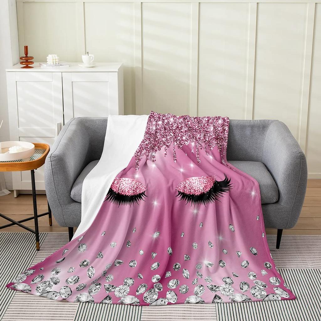 Eyelash Blanket Eyes Pattern Design Plush Throw Blanket, Modern Simple Lovely Flannel Fleece Blanket for Sofa Couch Room Decor