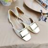 Spot Second Hair! Grape Mother Same Shoes Commuting RV Square Buckle Patent Leather Square Head Shallow Mouth Hollow Flat Sole Single Shoes Women's S