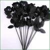 10pcs/Set Artificial Black Single Rose Bouquet Halloween Ghost Festival Horror Gothic Style Dark Series Decorative FakeFlowers