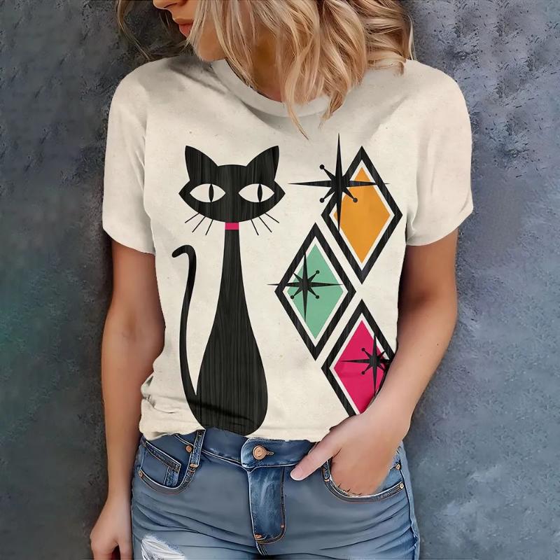 

Fashion Women s Crew Neck T-Shirt Premium Short Sleeve 3D Color Printing 6XL