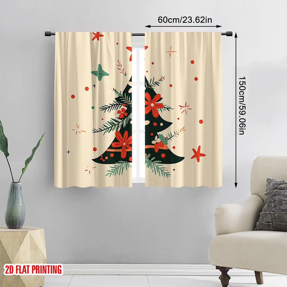 2 Stück, 2D-Flachdruckmuster Vorhänge Weihnachtsbaum Festliche Sterne Vielseitig 100% Polyester (ohne Stange) Außendekorationen