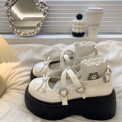 Sweet Girl Jk Small Leather Shoes Women'S Cross Buckle Loafers~ Spring, Summer And Autumn Wear 7Cm Mary Jane Single Shoes