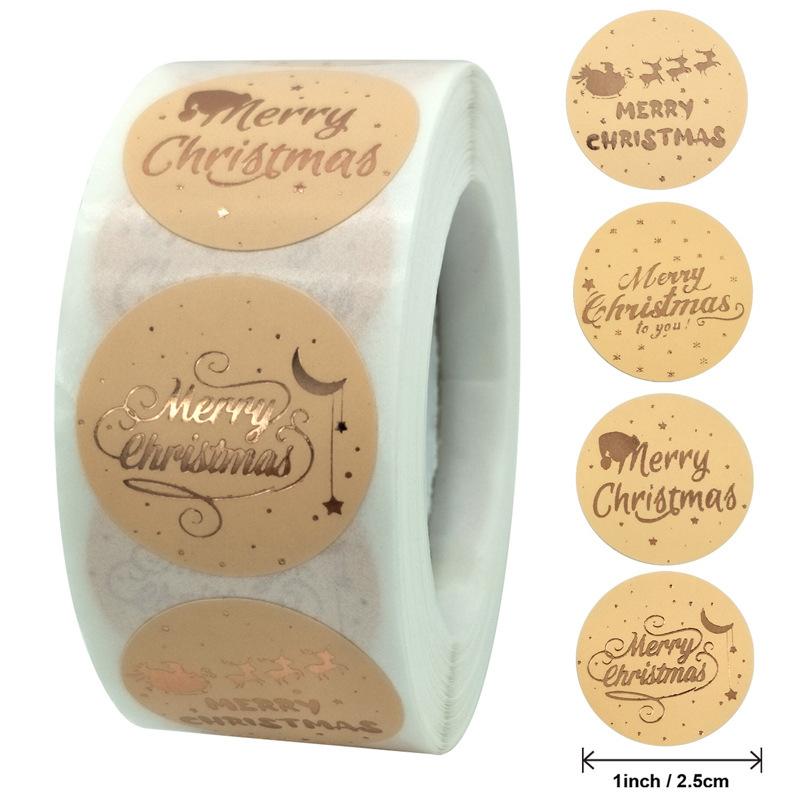 500Pcs Merry Christmas Stickers Pvc Black Background  Stamping Adhesive Labels Christmas Gift Sealing Stickers