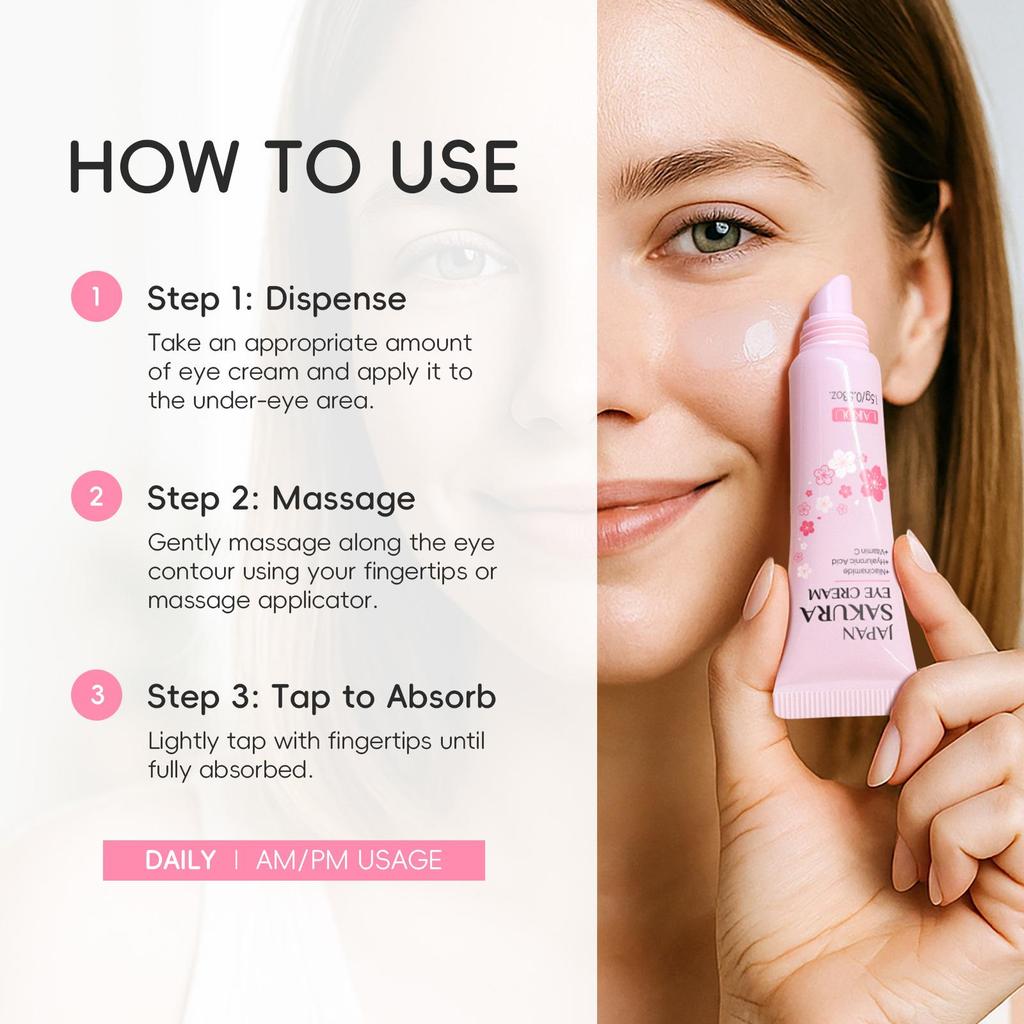 LAIKOU Sakura Faltenreduzierende Augencreme mit Roll-Applikator Schnelltrocknend Feuchtigkeitsspendend Hyaluronsäure Erfrischendes Augen-Serum 15ml