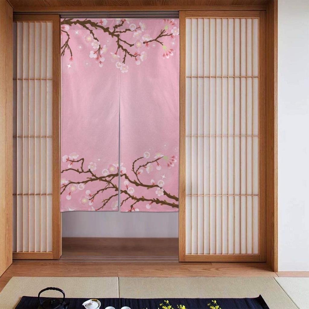 Noren Japonês Cortina Longa para Porta Flores de Cerejeira Rosa Cortina de Porta Tapeçaria para Decoração de Casa Cozinha