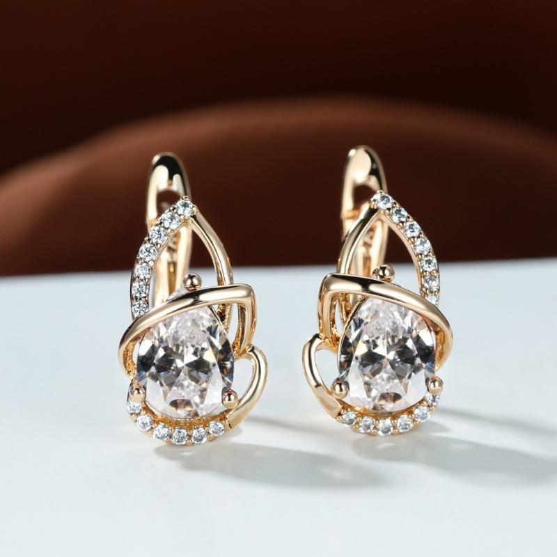 

Colorful Droplet Stone Champagne Gold Ear Buckles High Quality Wedding Engagement Holiday Earrings білий