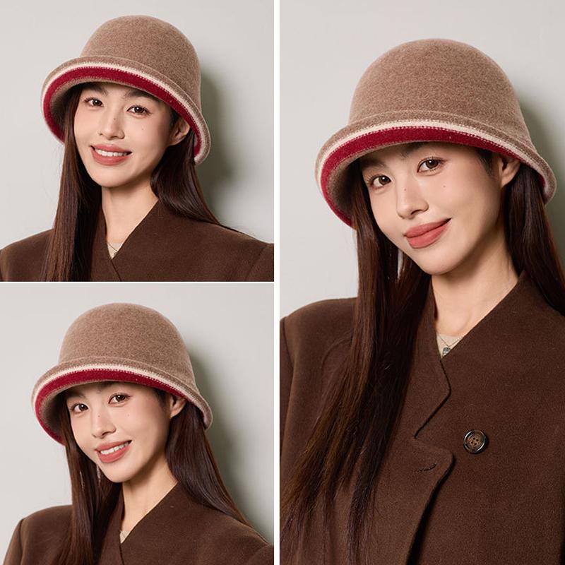 Wool Fisherman Hat Women's Winter Bucket Hat Contrast Color Basin Hat Bucket Hat