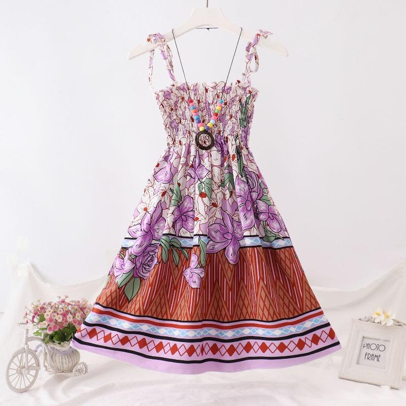 Shabohemian mother and daughter beach skirt parent-child suspender skirt girls floral vest skirt