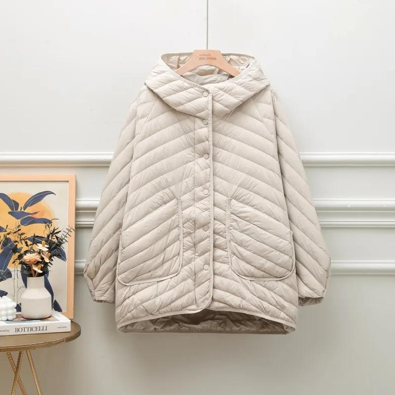 Winter Ultra Light Puffer Jacket Women 90% White Duck Down Coat Loose Hooded Casual Parkas Windproof Basic Outwear