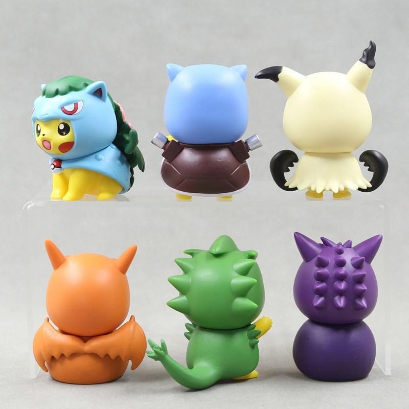 6Pcs/1Set Pocket Monsters Anime Figure Kawaii Pikachu In Disguise Action Figures PVC Desktop Decorations Model Dolls Toy Gifts
