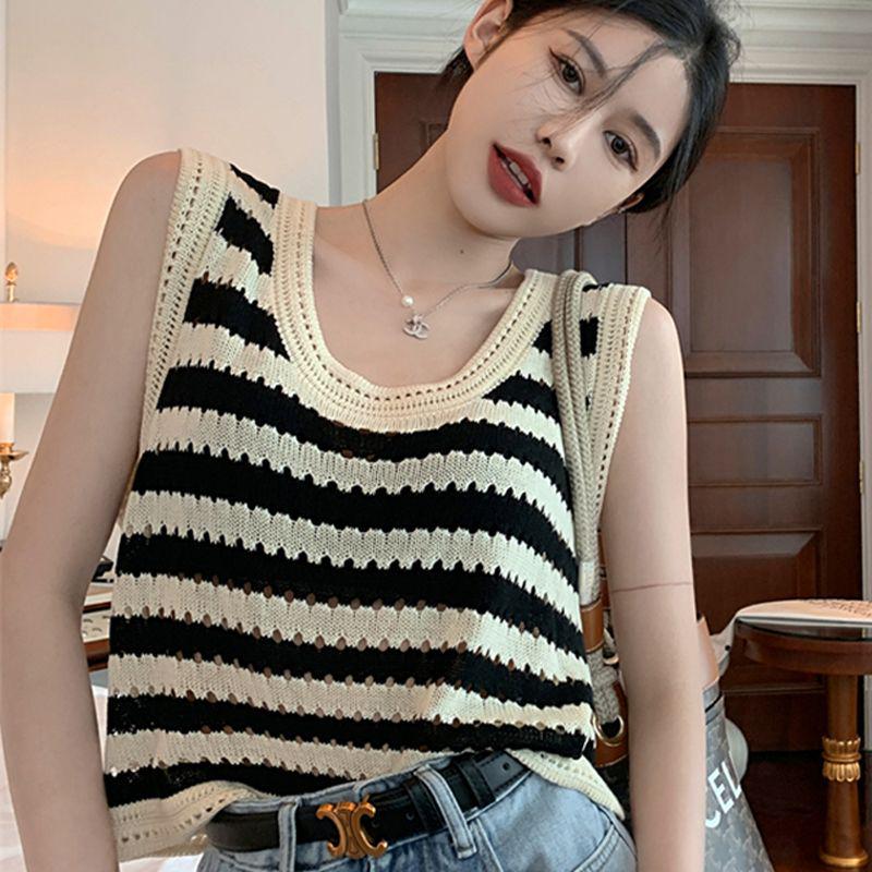 

Women s Plus Size Knitted Stripe Vest - Sister Nana Original Loose Outerwear M (fits 35-40 kg)