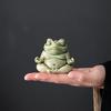 Green Glaze Zen Heart Frog Tea Pets Ornament Size Handmade Ceramic Frog Tea Table Ornament Teaware Set Accessories