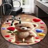 1pc Cute Teddy Bear with Rose Round Carpet - Anime Design, Valentine's Day Gift, Office Chair Mat, Non-Slip Rug for Home Decor, Suitable for All Seaso