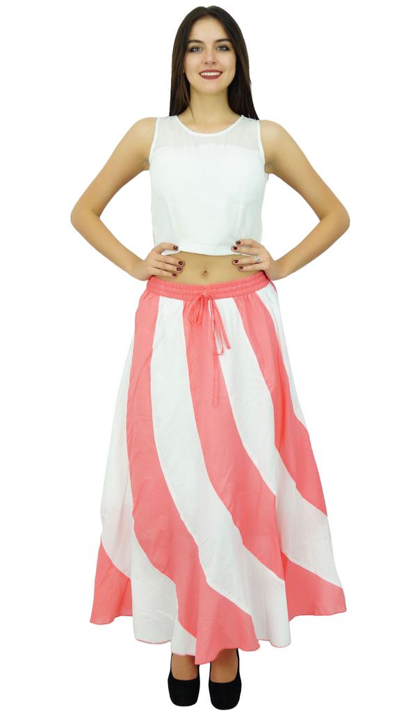 Bimba Long A-Line Maxi Spiral Summer Skirt Cotton With Back Elastic & Side