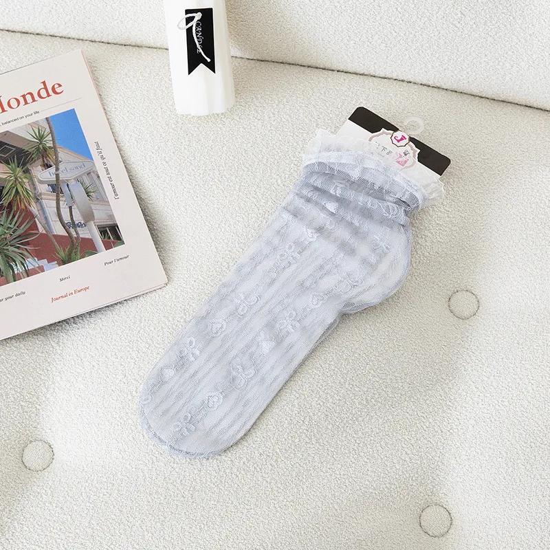 

Сексуальные носки с кружевными оборками в японском стиле, ультратонкие прозрачные летние носки с ажурной сеткой, женские модные длинные носки в стиле Харадзюку в стиле ретро EUR 34-40 серый