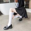 Japanese Velvet Calf Socks Girl'S Bow Mid-High Socks Cute Lolita Knee Socks Spring And Summer Black And White