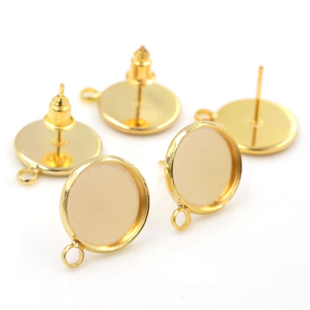 10pcs 8-16mm Inner Size Earring Studs Cabochons Blank Base Setting Bezel Tray with Hole Loops DIY Jewelry Making Accessories 