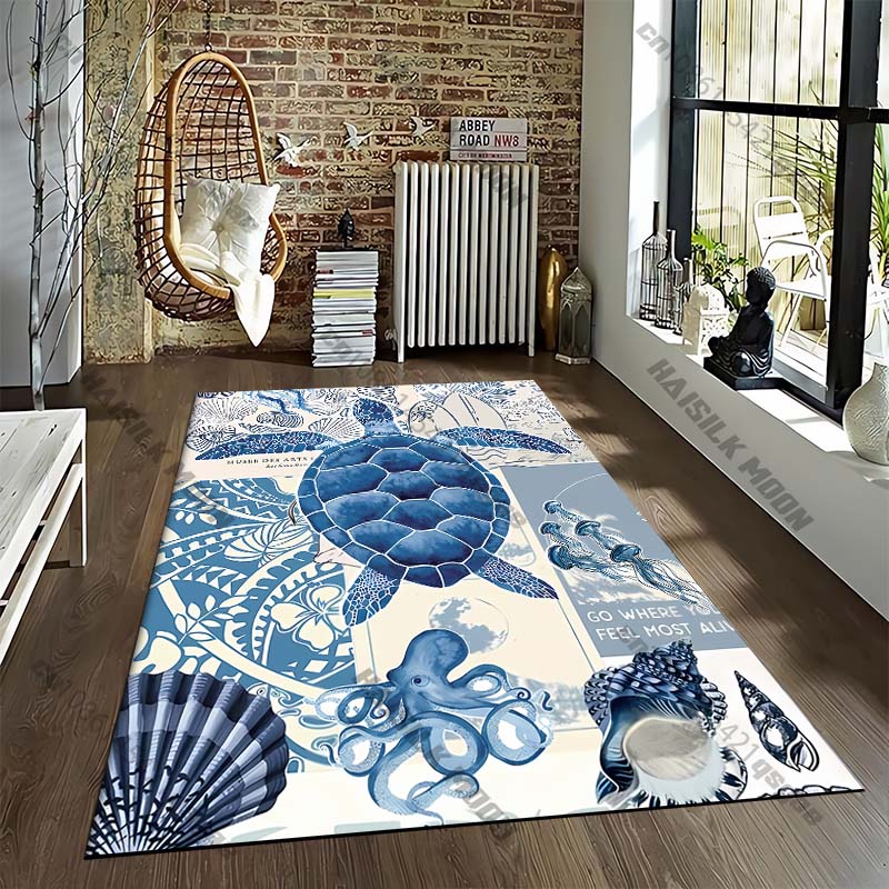 

Blue Turtle Tortoise Bohemia Area Rug,Carpet Rug for Living Room Bedroom Sofa Doormat Decor,Yoga Soft Non-slip Floor Rugs 40x60cm