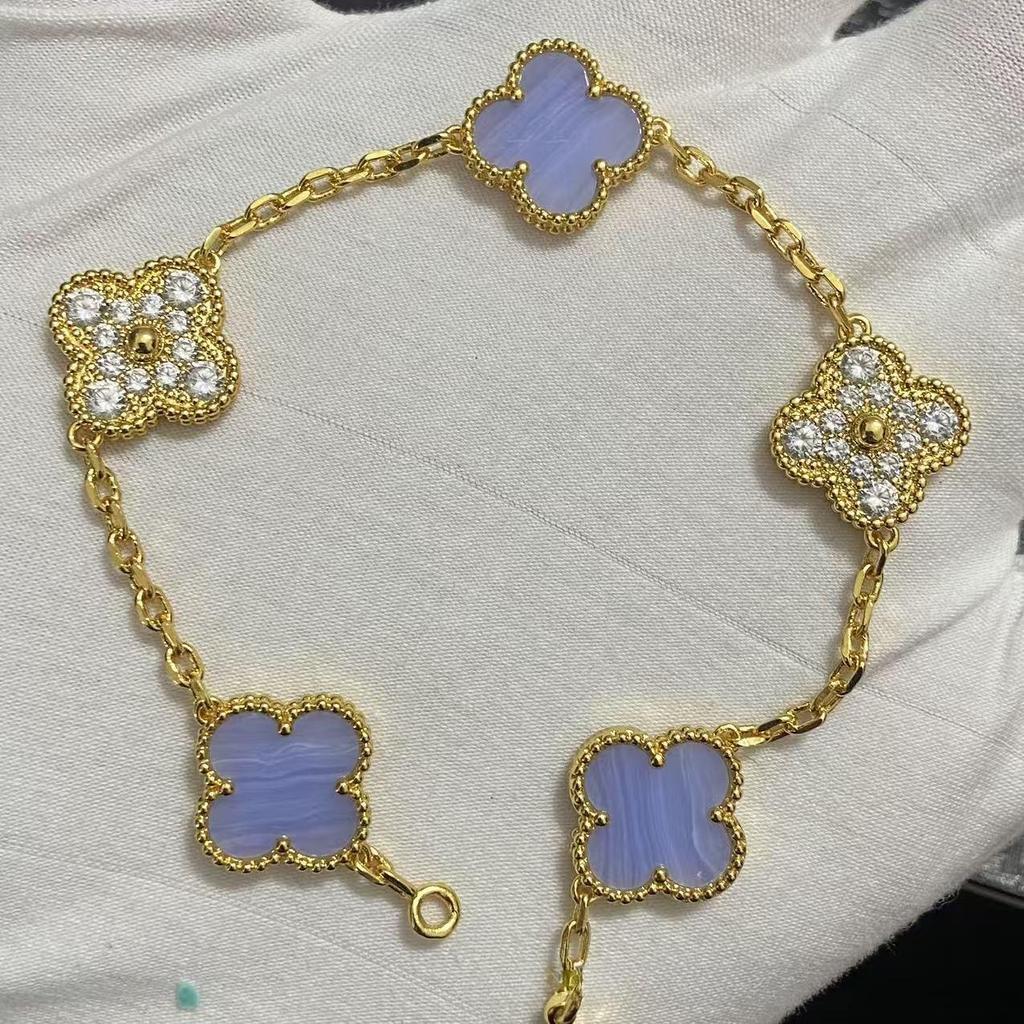 Nuova Versione Bracciale Quadrifoglio Cinque Fiori Agata Rossa Naturale Madreperla Bianca Bracciale da Donna Bracciale Laser