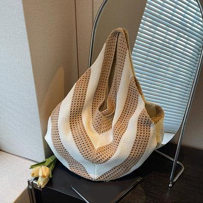 Women Crochet Tote Hollow Out Beach Large Capacity Fashion Knitted Hobo Simple Shopping Bag for Travel Vacation