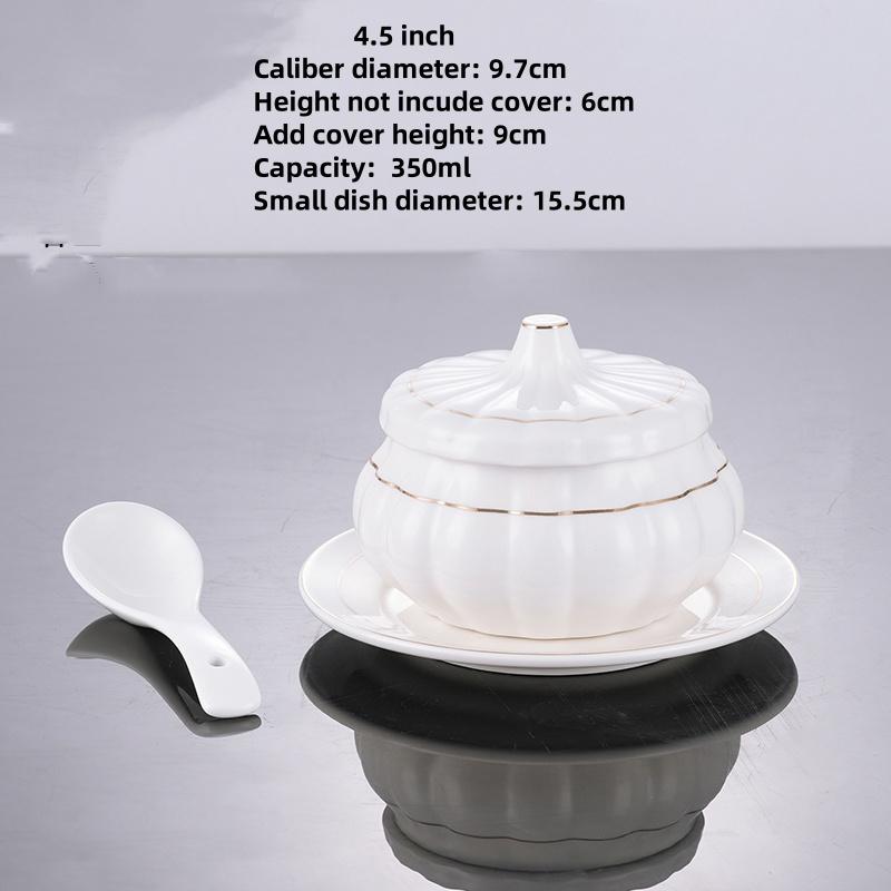 White Ceramic with Lid Steamed Egg Soup Bowl Rice Dessert Bowl Hotel Restaurant Bird's Nest Small Tonic Soup Cup Cooking Pot Set