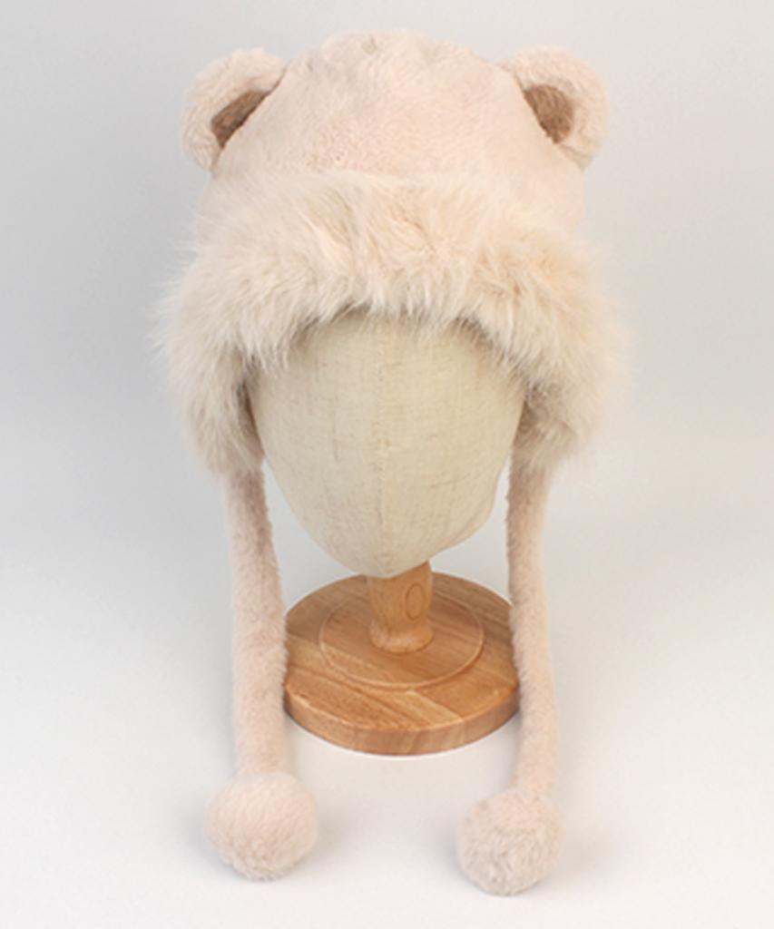 Yunibeosyeolkemiseuteuli Bear Fur Beige Balaclava Wool Hat