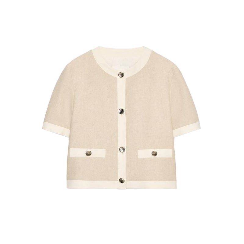 Linen Blended round Neck Short Sleeve Suit Outwear 3597998 High Waist Straight-leg Casual Pants 3723998