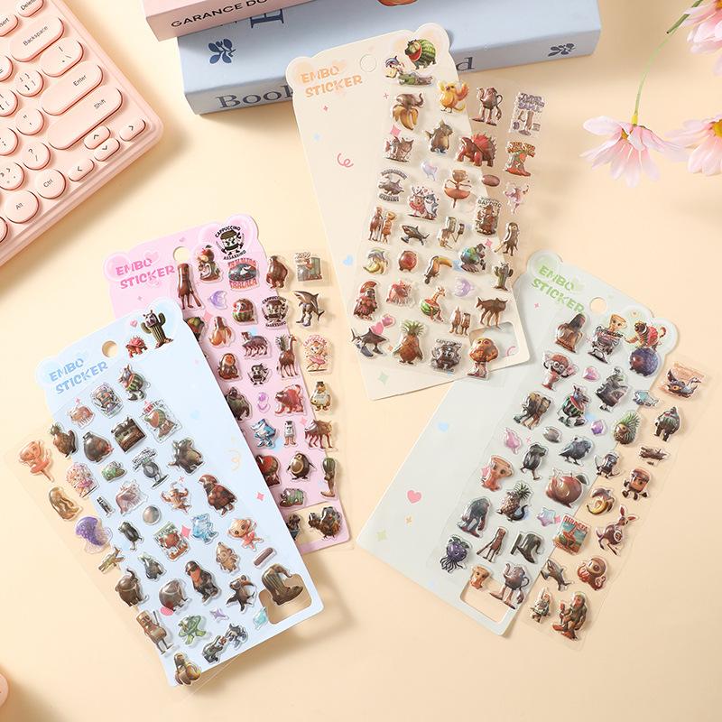 1/4Pcs 3D The Classic Of Mountains And Rivers Embossed Diamond Stickers Cartoon Pvc Bonbon Drop Seal Diy Journal Scrapbook Decor