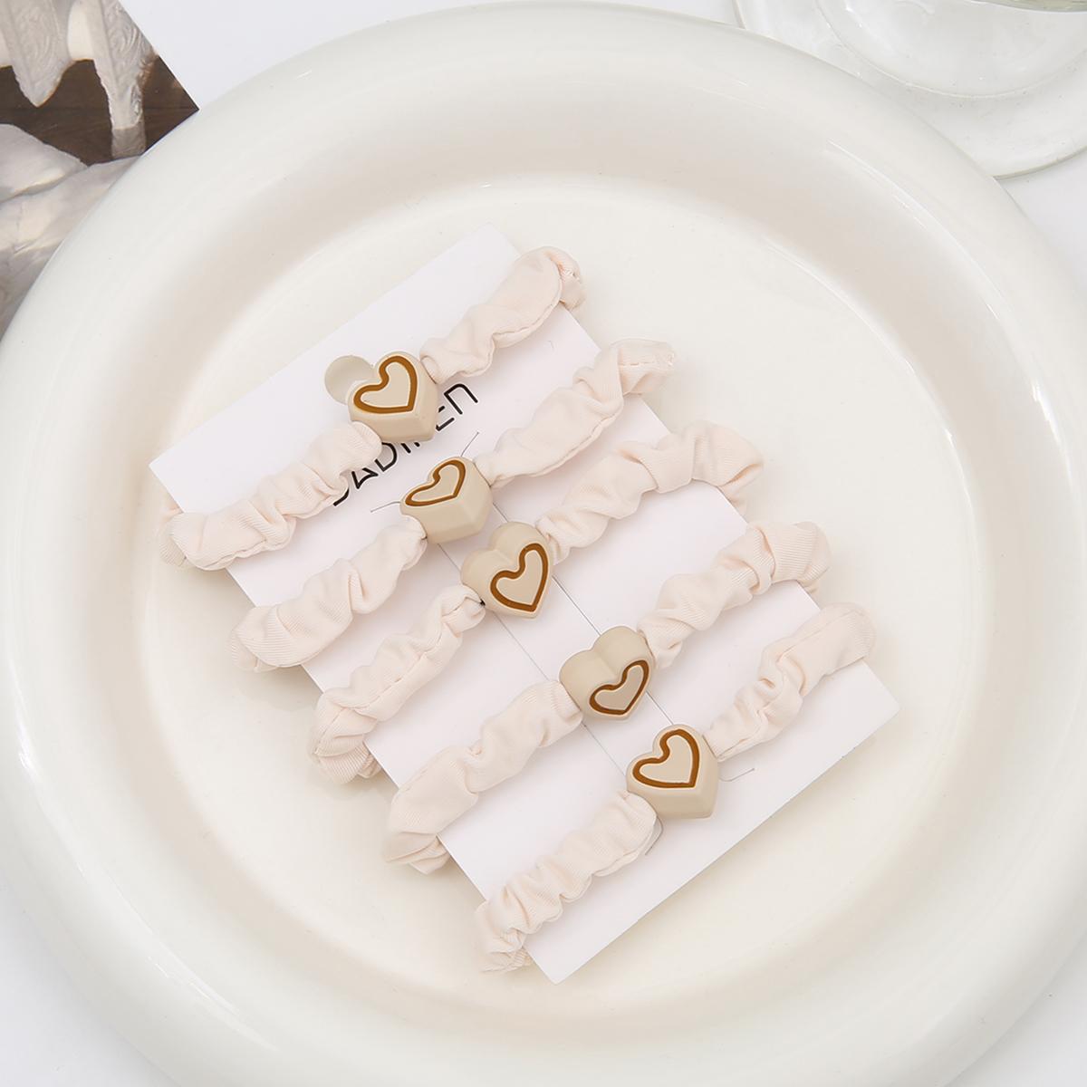 

4 см 5 шт./пакет Новое поступление женская мода сердце ткань повязка для волос веревка эластичные аксессуары для волос слоновая кость