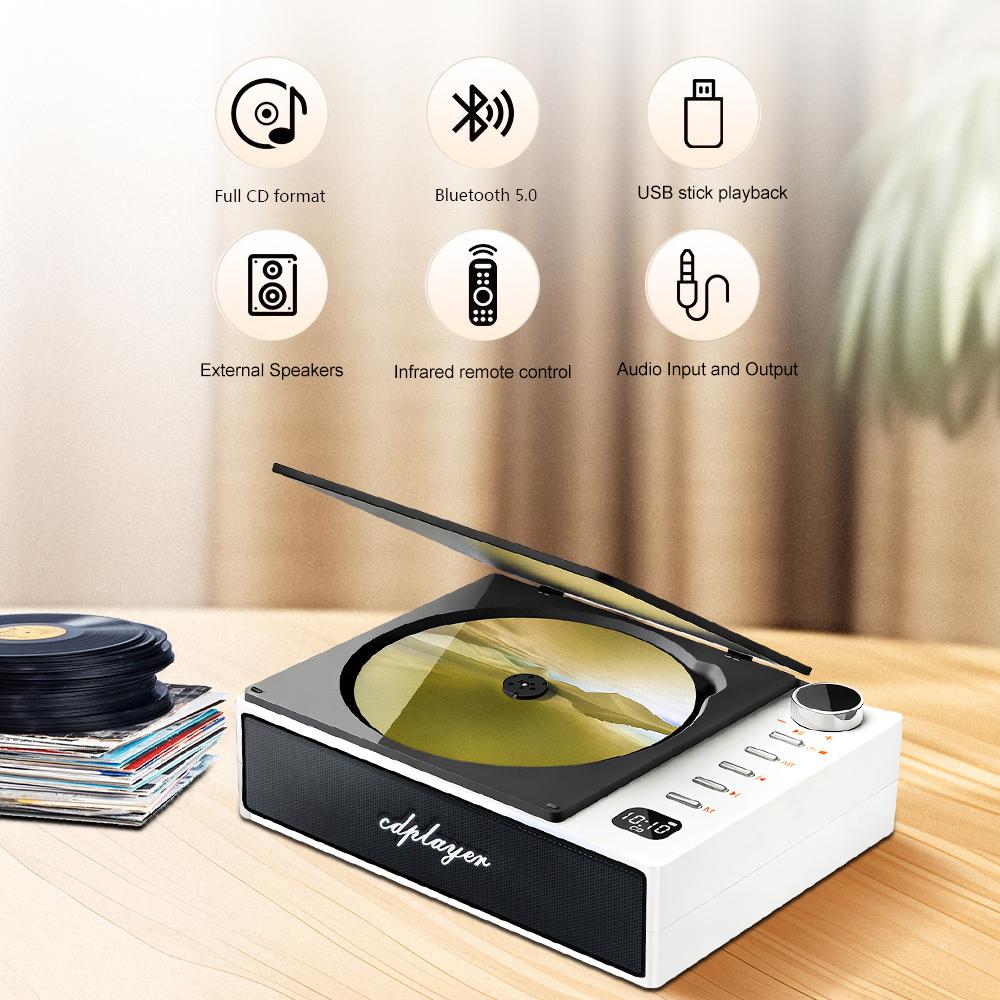 Bluetooth 5.1 Car CD Player 3.5mm AUX/USB/OPTICAL Support Classic Wireless Loudspeaker Radio FM Receiver Portable Amplifier