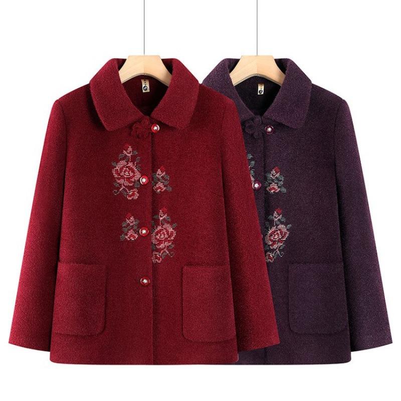 Wife Lapel Thermal Top Jacket Large Size Winter Coat Old Women's Autumn and Winter Velvet Clothes