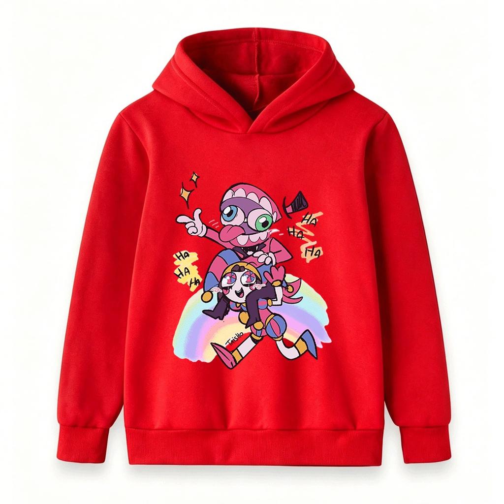 Kids Boys Girls Pullover Hoodie, Funny Cartoon Jester Characters Print Casual Warm Hooded Sweatshirt for Children