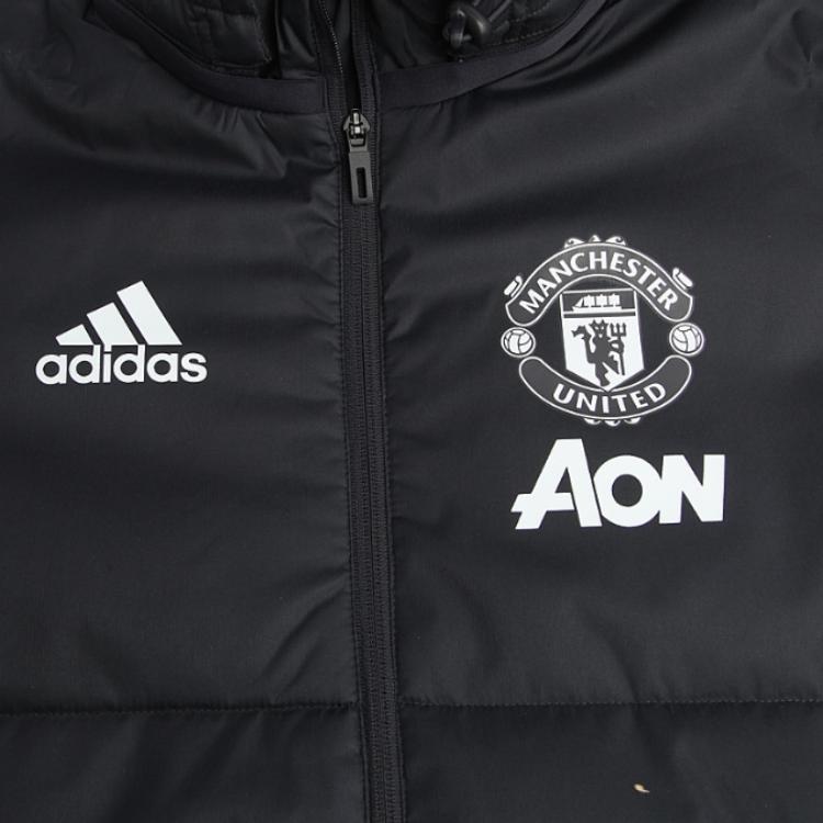 Adidas MUFC Zimowa Kurtka Seria Lifestyle Z Kapturem Na Zamek Długi Rękaw Bawełniany Płaszcz Męskie Kurtki Czarny BS4370