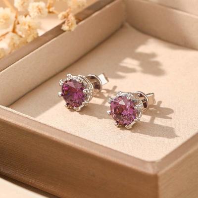 [Crown Stud Earrings with Zircon Light Luxury Fashion Elegant Simple Design Chic Women Jewelry]