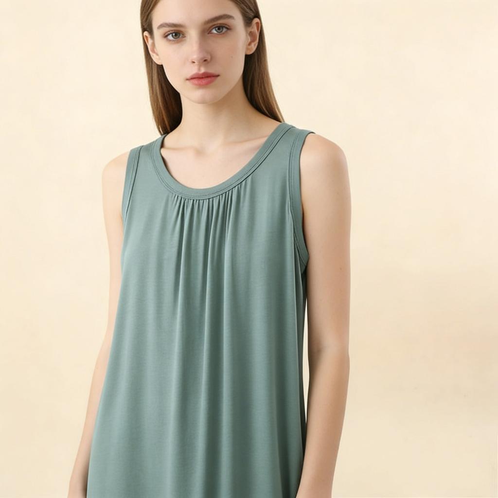 Summer Women's Modal Ruched Round Neck Sleeveless Sleep Dress Loose Casual Plus Size Simple Tank Dress Nightgown Loungewear