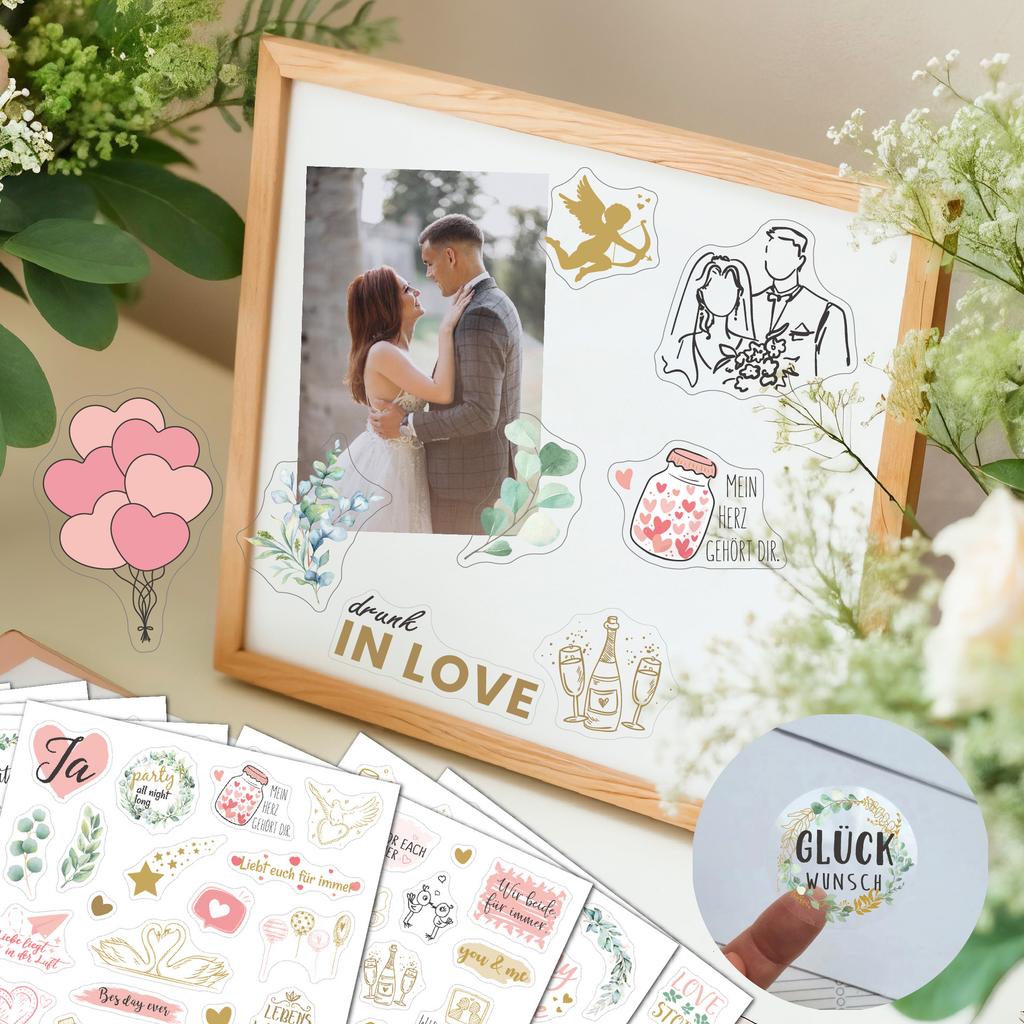 8 Sheets/Set Wedding Theme DIY Scrapbooking Stickers Transparent Decorations for Guestbook Handaccount Arts Crafts Stickers