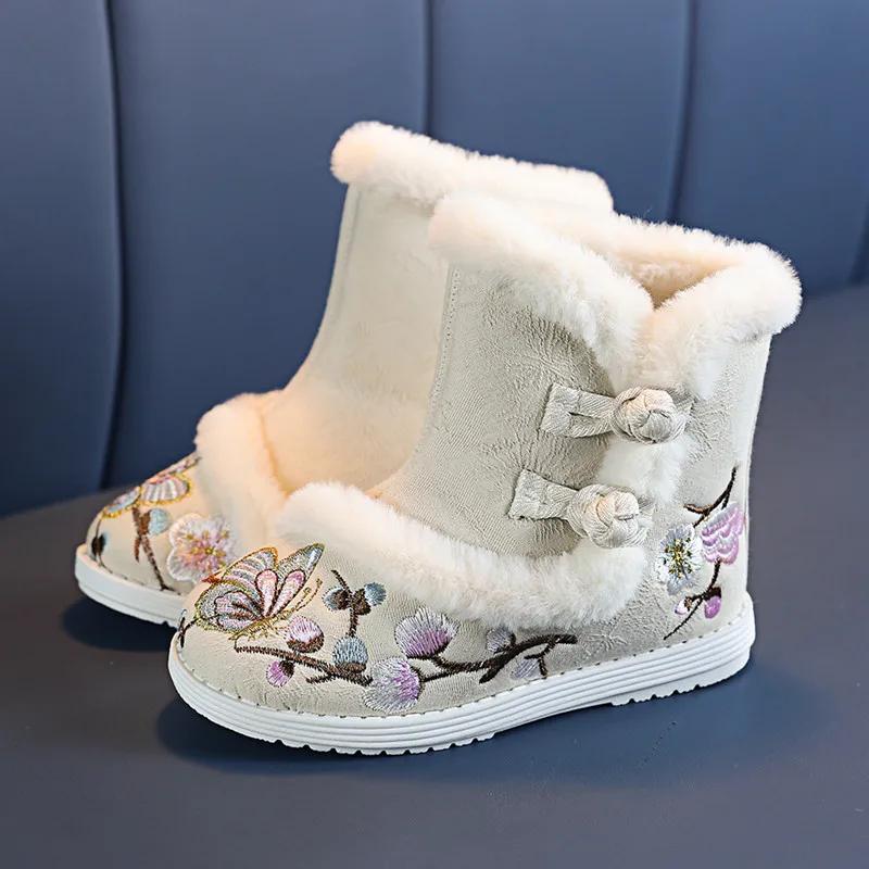 Zapatos Niña Kid Snow Boot Winter Girl Ethnic Cotton Shoe High Top Plush Princess Boot New Year Hanfu Shoe Kid Shoe Antique Shoe