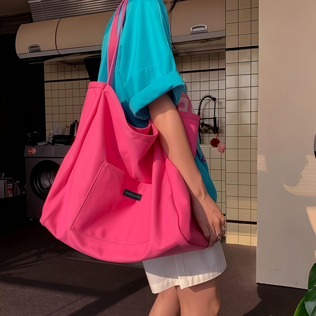Stilvolle Rosa Damen-Tragetasche mit großem Fassungsvermögen - Geräumige Umhängetasche mit Fronttasche, Minimalistisches Design für den täglichen lässigen Gebrauch