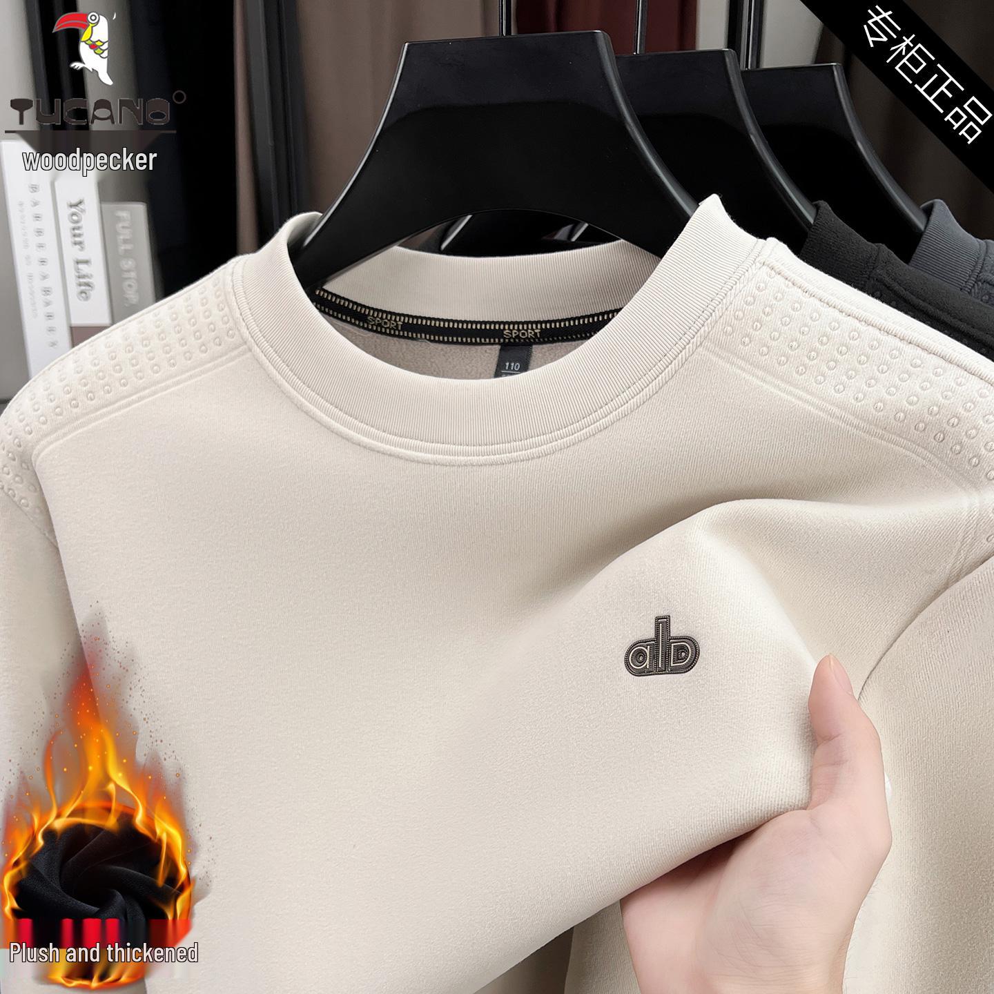 

Woodpecker Men s Velvet-Lined Long Sleeve T-shirt - Warm Round Neck Base Layer for Autumn/Winter 3XL (170-190 jin)