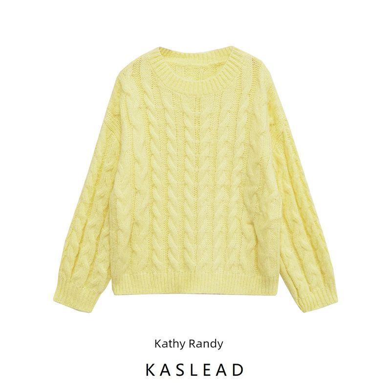 Kaslead New Women clothes Western Style Fashion Simple Internet Celebrity Twist Knitted Pullover Sweater