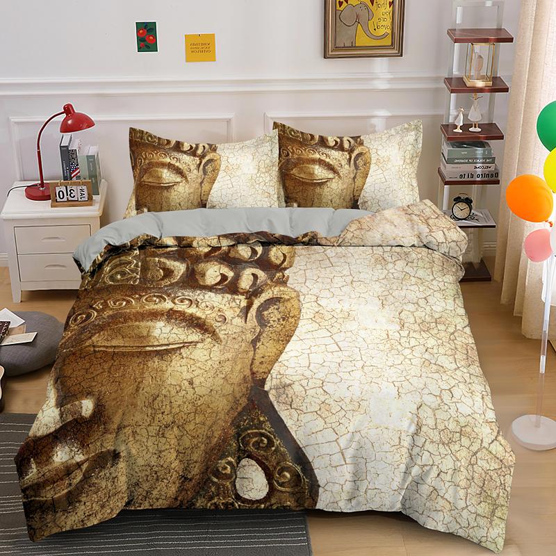Mandala Buddha Duvet Cover Set King Size Exotic Ethnic Bohemian Bedding Set Golden Black Lotus Flowers Gorgeous Comforter Cover